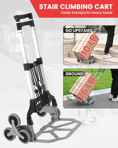 MAZING Stair Climbing Dolly, 176Lbs Capacity, Lightweight Foldable Hand Truck for Stairs, Portable Dolly Cart for Moving Boxes Up & Down Steps, Silver - size: 80kg