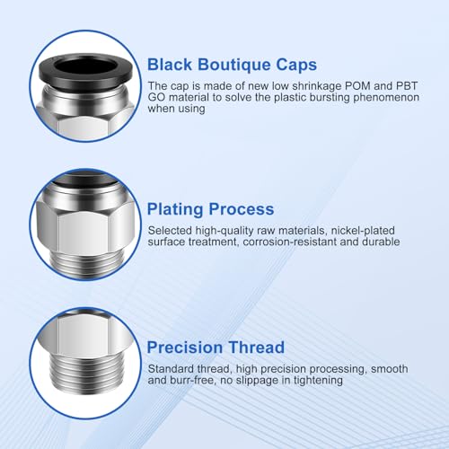 CNAODUN 12 Pcs Push to Connect Fittings 1/2 Inch Tube OD x 3/8 Inch NPT Thread Pneumatic Male Straight and Elbow Quick Connect Air line fittings - size: 1/2"OD x 3/8"NPT