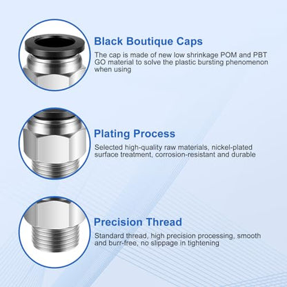 CNAODUN 12 Pcs Push to Connect Fittings 1/2 Inch Tube OD x 3/8 Inch NPT Thread Pneumatic Male Straight and Elbow Quick Connect Air line fittings - size: 1/2"OD x 3/8"NPT