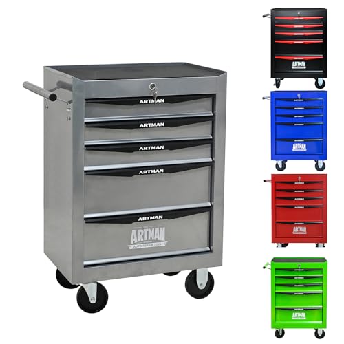 5-Drawer Rolling Tool Chest, Lockable for Garage, Silver - color: Silver, size: 5-Drawers