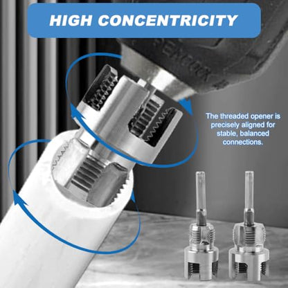 2-Piece PVC Pipe Threading Tool Set, 1/2" & 3/4" Threading Dies for Internal & External Pipe Threads, Drill-Powered Cutter with Hex Shank, for PVC, PPR & MPP Plastic Pipes