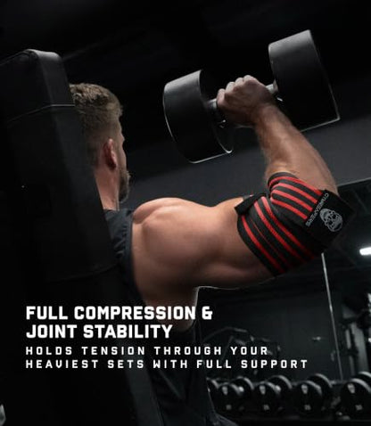 Gymreapers Weightlifting Elbow Wraps (1 Pair) - Flexible 40'' Elbow Compression Strap & Joint Support Brace - for Bench Press, Powerlifting, and Pressing - color: Red