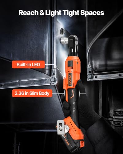 VEVOR Cordless Ratchet Wrench, 3/8 inch Drive, 230 RPM, up to 88 ft-lbs of Torque, Battery Powered Electric Ratchet Wrench Set with Two 2.0Ah Batteries, Charger, Sockets, Adaptors and Cloth Bag - size: 14.56 in, style: Standard