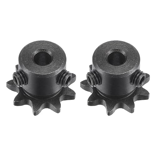 uxcell #25 Chain Roller Sprocket, 5mm Bore 1/4" Pitch 9 Tooth Single Strand Chain Sprocket, C45 Carbon Steel 25 Roller Chain Sprocket with Set Screws for ISO 04C Chain, 2Pcs - size: 21mmx5mm