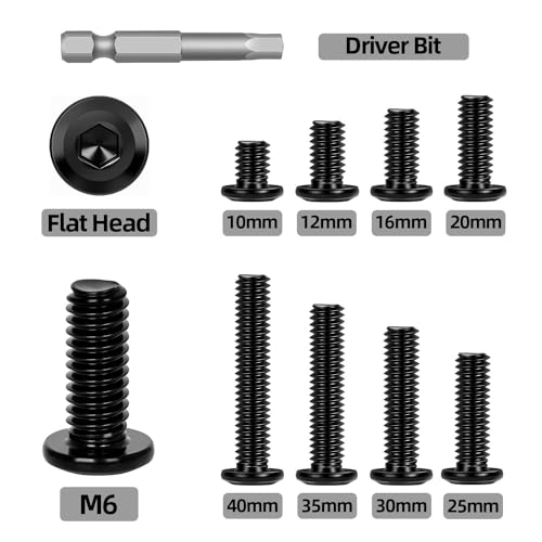 30 PCS M6 x 12mm Flat Head Socket Cap Screws Bolts, Flat Round Head Furniture Allen Bolts, Stainless Steel 304, Black Coating, Screwdriver Bit Included - size: M6 x 12mm
