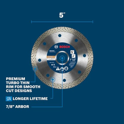 Bosch DBC0502 5 in. Premium Specialized Turbo Rim Diamond Wheel for Precise Cuts - size: 5 in