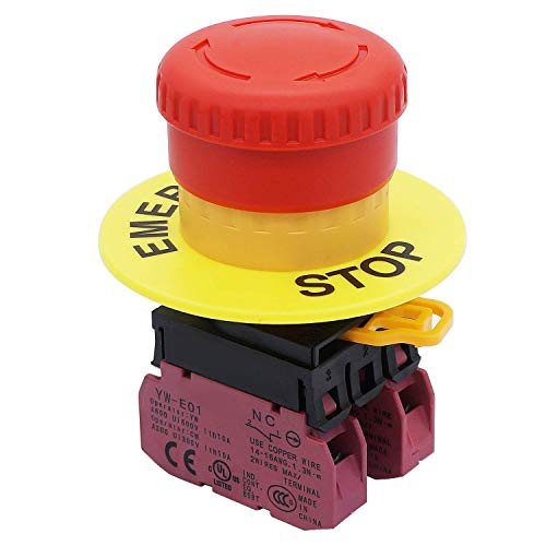 TWTADE / 22mm 2 NC Red Mushroom Latching Emergency Stop Push Button Switch 10A 600V YW1B-V4E02R - color: Red, size: 2NC