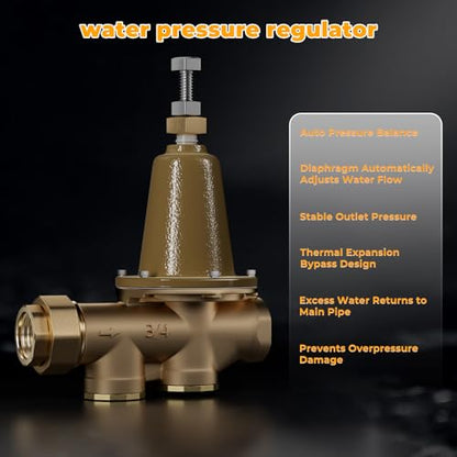 LF25AUB-Z3 3/4-Inch Water Pressure Reducing Valve for Residential, Commercial, and Industrial Use - Water Pressure Regulator Adjustable 25–75 psi, Max 300 psi