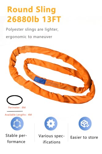 Round Sling 26880lb 13FT Sling Strap Rigging Polyester Endless Lift Sling for Hoist Heavy Duty Objects Heavy Duty Poly Lifting Sling【12T-4M】 - size: 26455lb-13FT