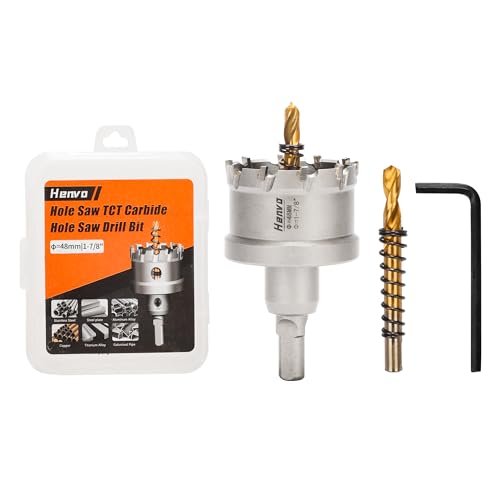 Hole Saw 1-7/8" (48mm) Heavy Duty Carbide with 2 Pilot Drill Bits - Metal Hole Cutter Cuts Stainless Steel, Iron, Copper, Brass, Plastic - size: 48mm|1-7/8"