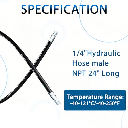 Heroson15611-04-04RW Hydraulic Hose Assembly 1/4 ”,Hydraulic Hose with Male NPT X Male NPT,，5800PSI，24 ”Long,Black - size: 15611-04-04RW-24in