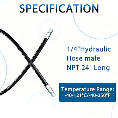 Heroson15611-04-04RW Hydraulic Hose Assembly 1/4 ”,Hydraulic Hose with Male NPT X Male NPT,，5800PSI，24 ”Long,Black - size: 15611-04-04RW-24in