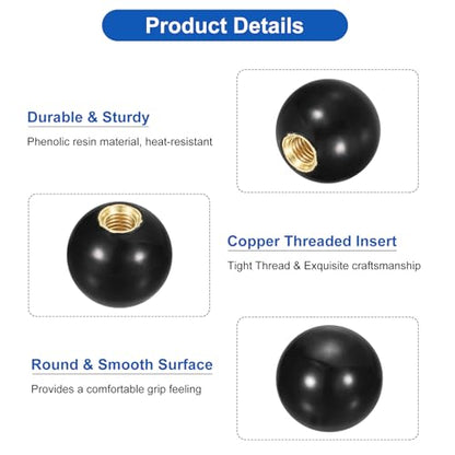 uxcell Threaded Ball Knobs, M10 Female Thread Thermoset Ball Knob 32mm Dia - color: Black, size: M10x32mm