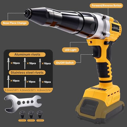 Cordless Electric Rivet Gun Tool Compatible with Dewalt 20V Max Battery - color: Yellow