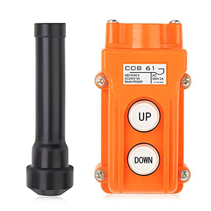 2Pcs Rainproof Crane Push Button Switch, COB61-UP-DOWN Crane Pendant Control Station Push Button Switch with Rubber Cable Barrel - size: 2