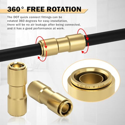 CheeMuii 6PCS 1/2" Brass DOT Air Line Fittings DOT Brass Straight Union - size: 1/2IN-6PCS
