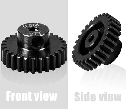 Hardened Steel 0.5M Pinion Gear 27T 2mm Shaft for RC Car/Helicopter Upgrade, Compatible with ARRMA 1/14 Typhoon 1/16 Mojave 1/18 Granite, Losi 1/12, 0.5Mod 13T-27T Gear for Brushed Brush-Less Motors - size: 27T