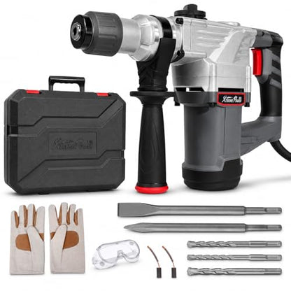 XtremepowerUS 1180W SDS-Plus Electric Rotary Demolition Chipping Hammer 1-1/4" Combination Rotary Hammer Drilling Chisels & Drill Bits Set with Case - size: 1180W