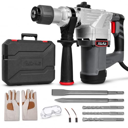 XtremepowerUS 1180W SDS-Plus Electric Rotary Demolition Chipping Hammer 1-1/4" Combination Rotary Hammer Drilling Chisels & Drill Bits Set with Case - size: 1180W
