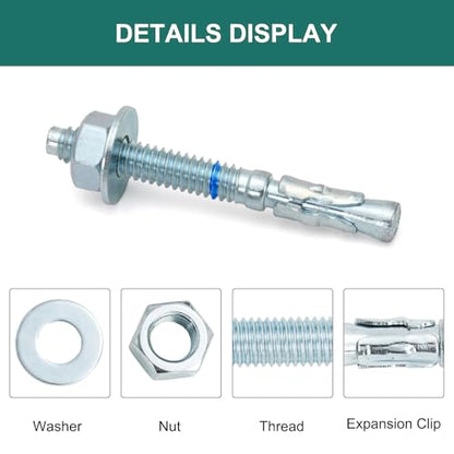 1/4" x 2-1/4" Concrete Anchors (50 Pack) 1/4 inch Wedge Anchors Bolts Zinc Plated - size: 1/4"x2-1/4"