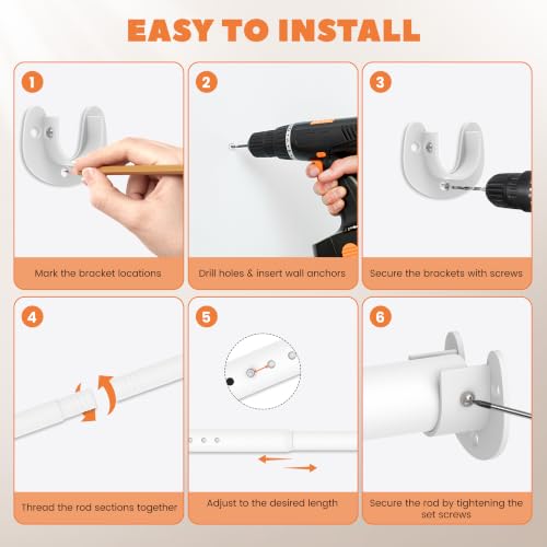 Metal Closet Rod 1.3" Heavy Duty Adjustable Hanging Rod 17-75 Inch - color: Matte White, size: 17-75 IN
