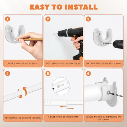 Metal Closet Rod 1.3" Heavy Duty Adjustable Hanging Rod 17-75 Inch - color: Matte White, size: 17-75 IN