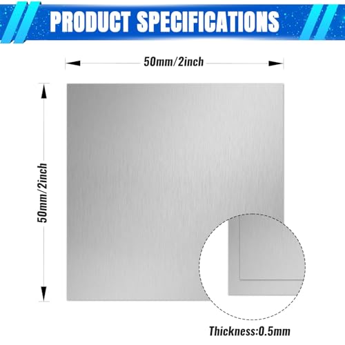 0.5mm Stainless Steel Sheet 2x2 Inch, 430 Magnetic Stainless Steel Plate, 24 Gauge Metal Sheet for Wall, DIY, Crafts, Jewelry, Electrical Repair (2 Pack) - size: 2" x 2"-24 Gauge(0.5mm)