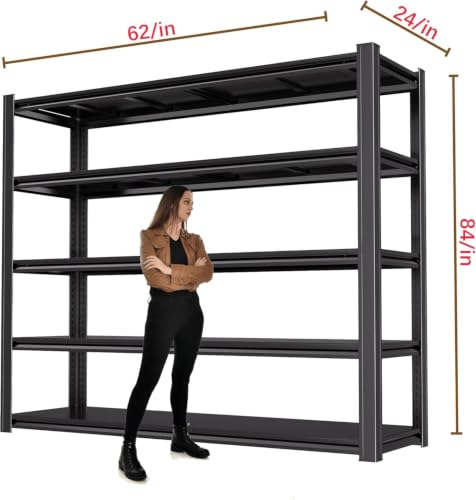 5-Tier Heavy Duty Garage Shelving, 5,000 lbs Capacity Adjustable Metal Storage Shelving Unit for Garage, Basement, Warehouse & Workshop, 62" W x 24" D x 84" H - size: 5T 62 "W x 24 "D x 84 "H