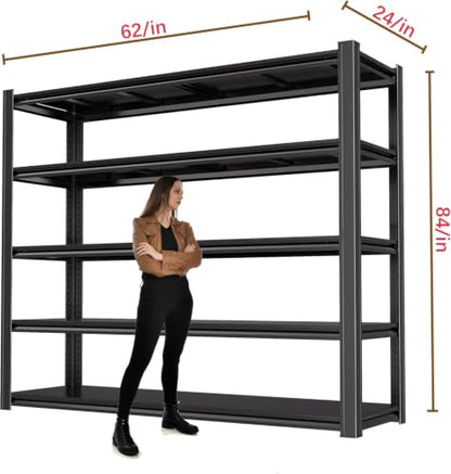 5-Tier Heavy Duty Garage Shelving, 5,000 lbs Capacity Adjustable Metal Storage Shelving Unit for Garage, Basement, Warehouse & Workshop, 62" W x 24" D x 84" H - size: 5T 62 "W x 24 "D x 84 "H