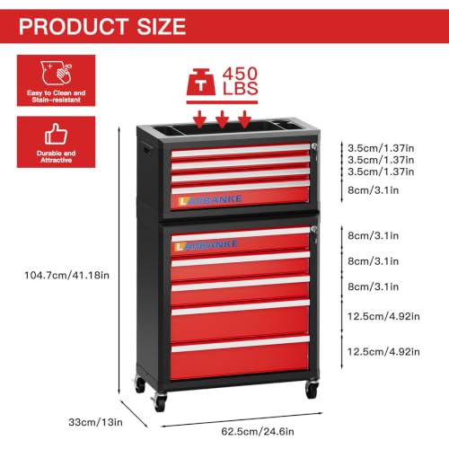 LARBANKE 9-Drawer Rolling Tool Chest with Wheels,Lockable Tool Cabinet - color: Red, size: 9 drawer tool chest