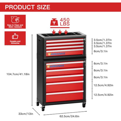 LARBANKE 9-Drawer Rolling Tool Chest with Wheels,Lockable Tool Cabinet - color: Red, size: 9 drawer tool chest