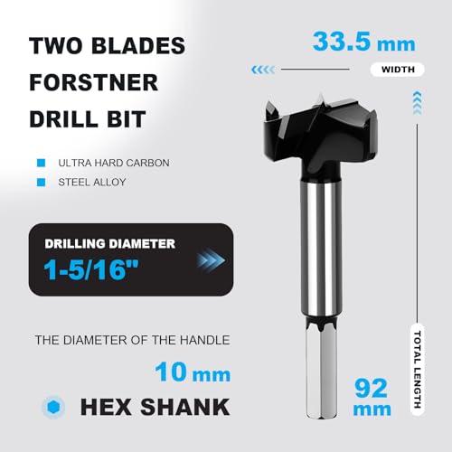 1-5/16 Inch Forstner Drill Bit Carbide Tipped Woodworking Hinge Cutter - size: 1-5/16"