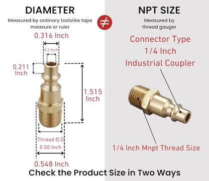 Air Hose Fittings & Coupler Plug, 1/4-Inch NPT Male - size: 1/4 inch NPT Male Plug, 2 Piece