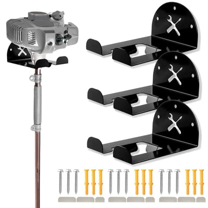 Upgraded Trimmer Rack Wall Mount - 8" Heavy Duty Weed Eater Hanger for Garage Wall, Garden Power Tool Holder Organizer Hooks for Grass Trimmer, Hedge Trimmer, Leaf Blower and Chainsaw, Black, 3 Pack - color: Black-3Pack