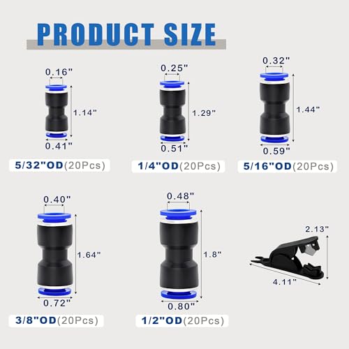 100PCS Push to Connect Air Fitting Straight 4/6/8/10/12mm Kit