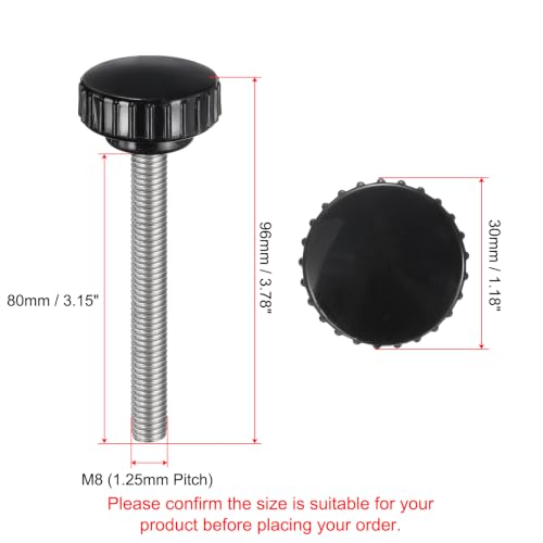 uxcell 2pcs Knurled Clamping Knobs M8 x 80mm Metric 304 Stainless Steel Male Thread Thumb Screw on Type 30mm Plastic Round Head Threaded Hand Bolt Stud Knobs Black - size: M8 x 80mm x 30mm