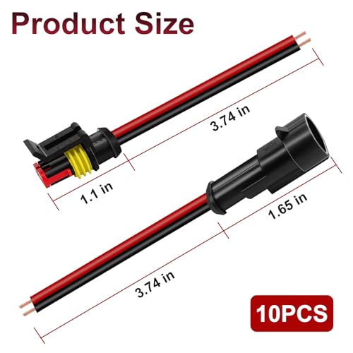 BFXM 10 Sets Car Waterproof Electrical Connector, 16 AWG 2 Pin Connector - color: 2pin, size: 10 Sets