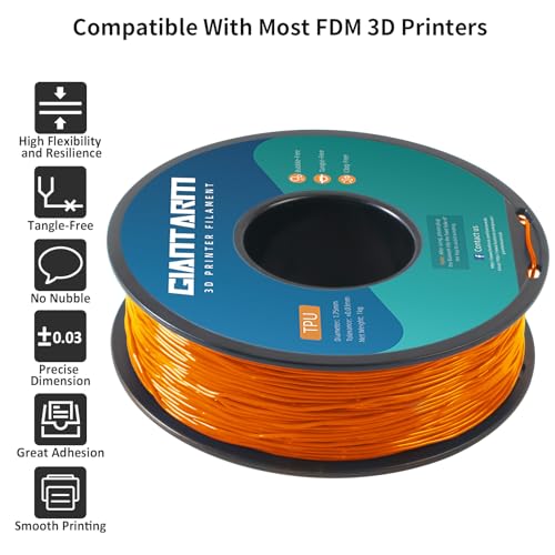 GIANTARM 95A TPU 3D Printer Filament 1.75mm, 1kg Spool, Orange, +/- 0.03mm - color: Tpu-orange New