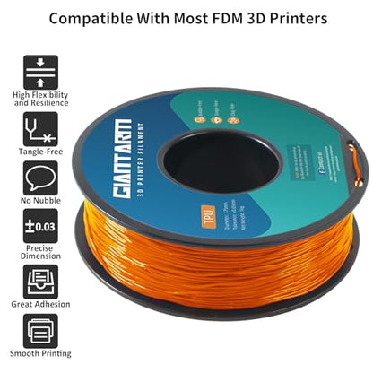GIANTARM 95A TPU 3D Printer Filament 1.75mm, 1kg Spool, Orange, +/- 0.03mm - color: Tpu-orange New