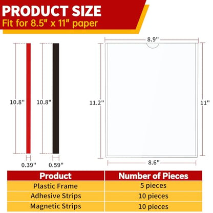 Magnetic Sign Holder 8.5 x 11, 5 Pack Magnetic Paper Holder for Wall
