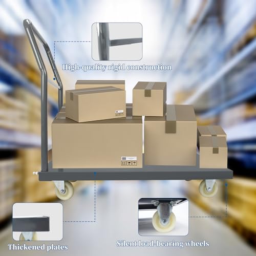 Heavy Duty Platform Truck Moving Flatbed Cart, Steel Flatbed Cart for Luggage Moving, Shopping, 48"x30"Push Dolly, 2000 LBS Dolly Cart Flatform with Wheels and Handle (48"x30") - size: 48"x30"