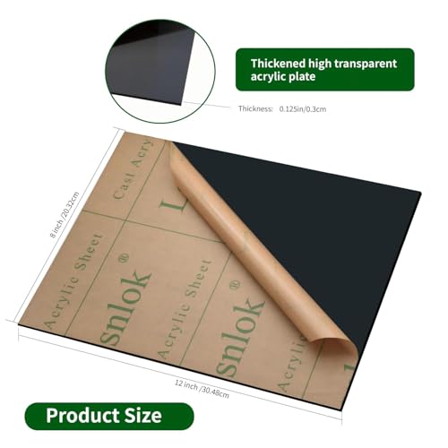 Lesnlok Black Transparent Acrylic Sheet 1/8 inch Thick 3mm 2 Pieces 8 x 12 Black Clear Plexiglass Sheet for Sign,Craft,Painting,Laser Cutting,DIY Display Projects - color: Black, size: 8"x 12"