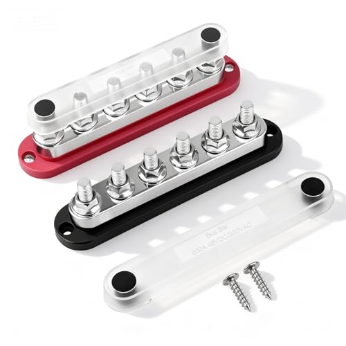 600A Bus Bar 12V Power Distribution Block with 3/8" Studs,Marine Battery Bus Bar Terminal Block Positive & Negative for Automotive Car Boat Solar System (600A 6 x 3/8" Terminal Studs) - size: 600A 6 x 3/8" Terminal Studs
