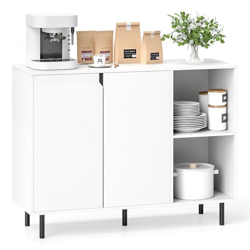LOKO Modern Kitchen Buffet Cabinet with Adjustable Shelves, 2 Doors, White
