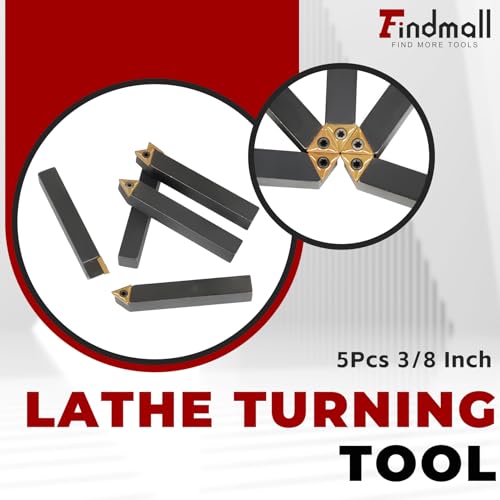 findmall 5Pcs 3/8 Inch Indexable Carbide Lathe Turning Tool Holder Metal Lathe Tools Inserts Bits with TCMT110204 Carbide Inserts - size: 5Pcs 3/8"