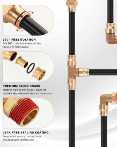 208PCS DOT Brass Air Line Fittings Kit, Push to Connect Fittings - size: 208PCS
