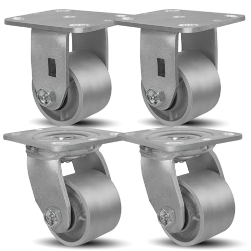 SY America 3" X 2" Cast Iron Caster Wheels,Set of 4 Heavy Duty Industrial Casters, Load Capacity 2800 lbs,Perfect Toolbox Caster Wheels-2 Swivel & 2 Rigid - color: 2 Swivel & 2 Rigid, size: 3" Wheel