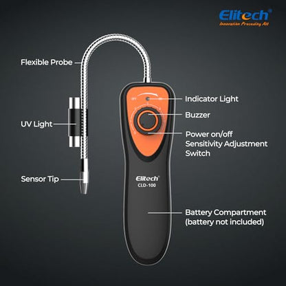 Elitech CLD-100 Refrigerant Leak Detector + DIT-220 Infrared Temperature Gun – Accurately Locate AC/Car Cooling Issues, Non-Contact Digital Infrared Thermometer, Freon Leak Detector