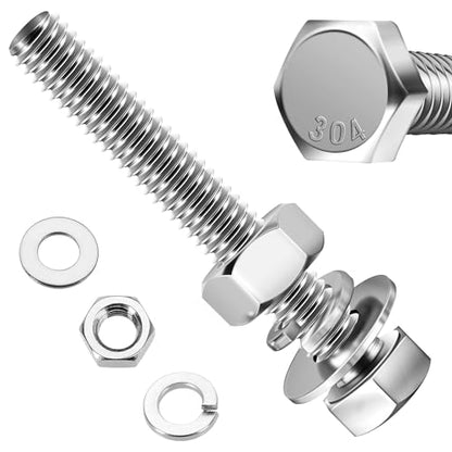 Mywish (10 Sets) 1/4-20x2 1/4-20 Bolt, Hex Head Assorted Screws Nuts and Bolts with Flat & Lock Washers, 304 Stainless Steel 18-8, Fully Threaded, 1/4 Metric Bolt Assortment - size: 1/4-20 x 2 (10 set)