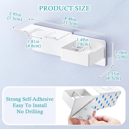 Hair Dryer and Straightener Holder Wall Mounted, Metal Adhesive Hair Tool Organizer for Blow Dryer, Curling Iron, Flat Iron, Bathroom Vanity Salon Barber Shops (White) - color: White